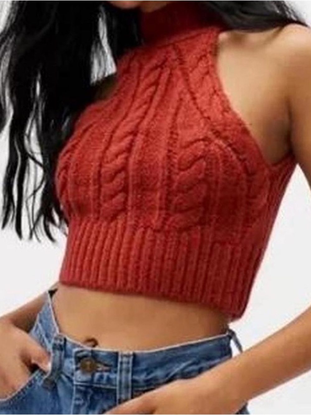 Urban Outfitters Rust Cable-Knit Sleeveless Turtleneck Sweater - Picture 4 of 4